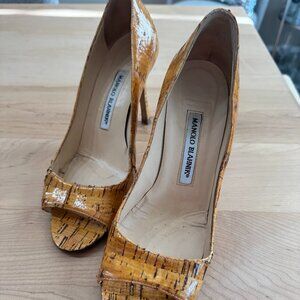 Manolo Blahnik Cork Slide In Heels